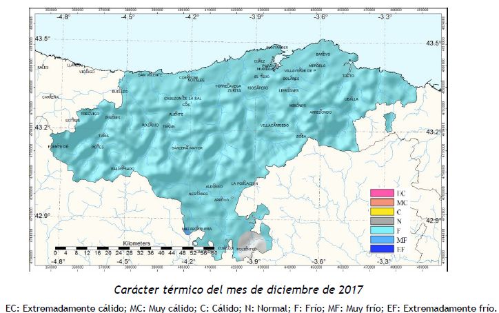 Carácter térmico Cantabria Diciembre 2017
